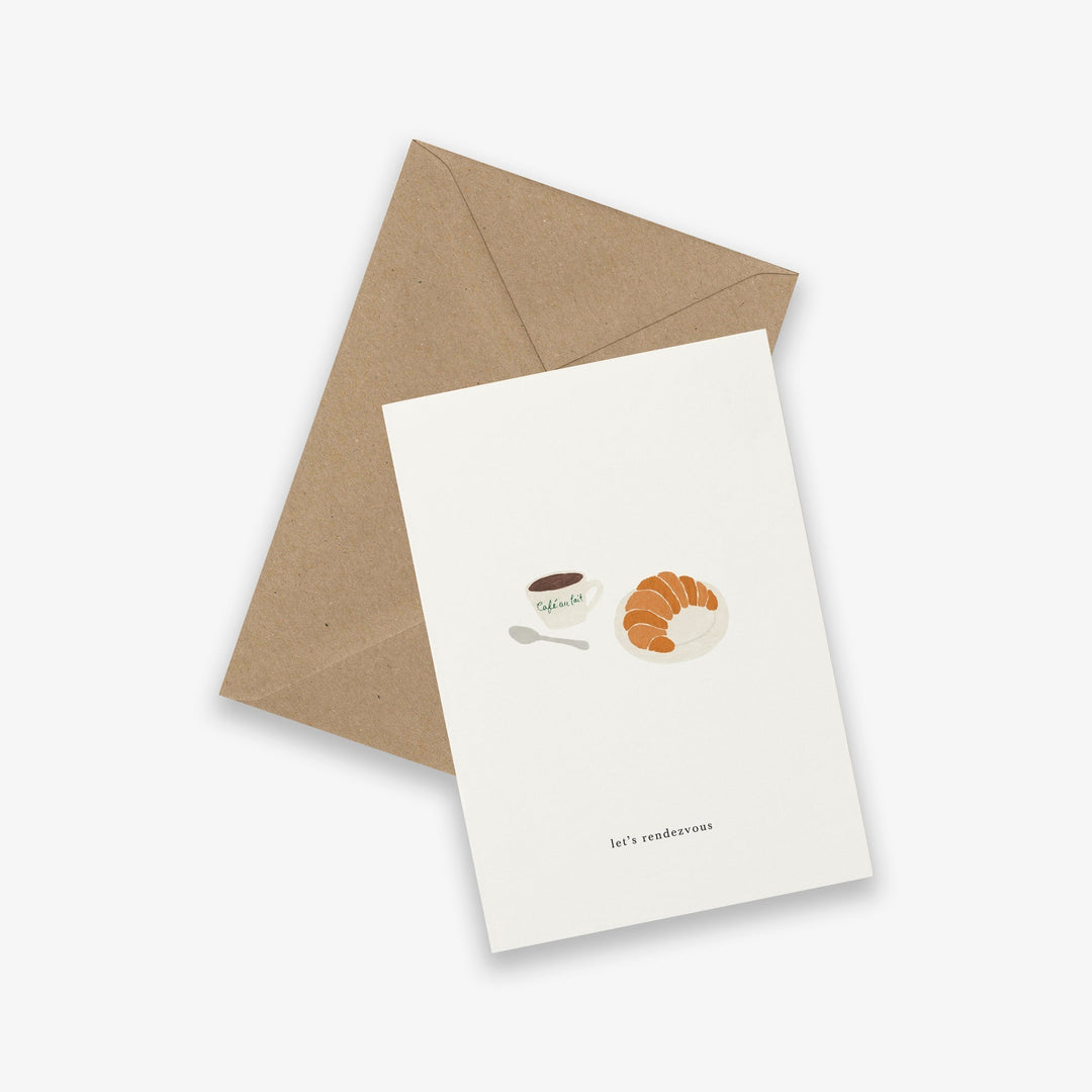Kartotek Einladung Einladungskarte - mit Croissant und Café au lait - Let's rendevous! bei Nauli and Stories