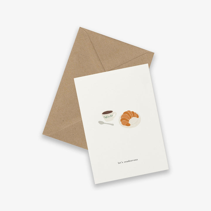 Kartotek Einladung Einladungskarte - mit Croissant und Café au lait - Let's rendevous! bei Nauli and Stories