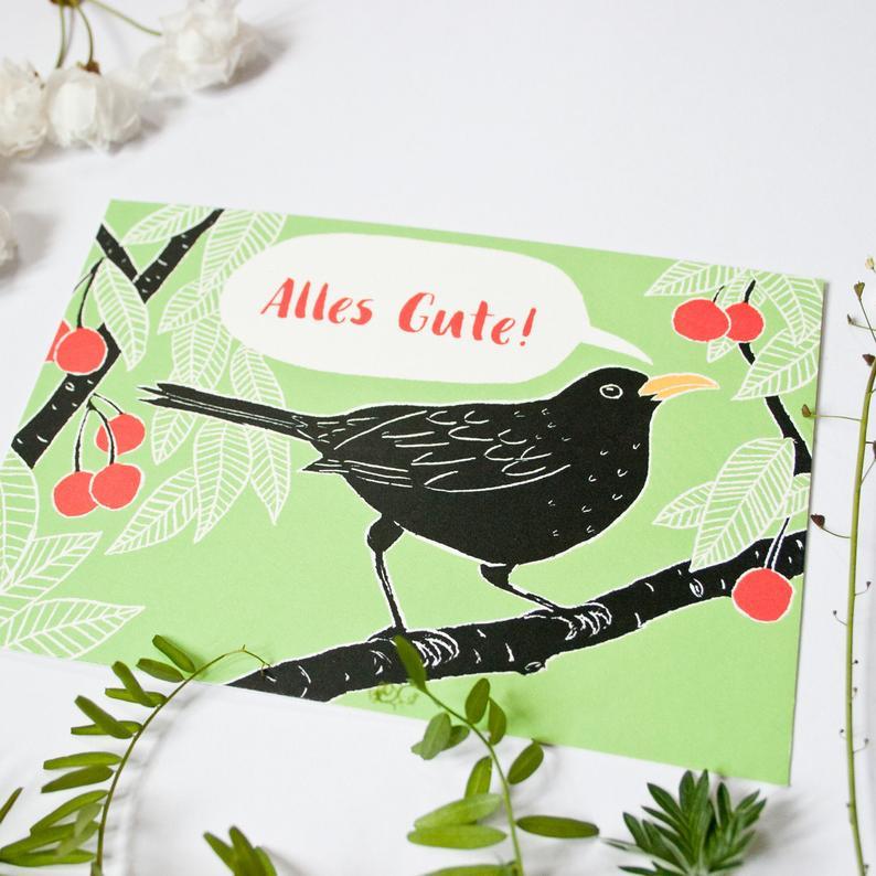 Katja Rub Grußkarte misc. Grußkarte Alles Gute! - Amsel bei Nauli and Stories