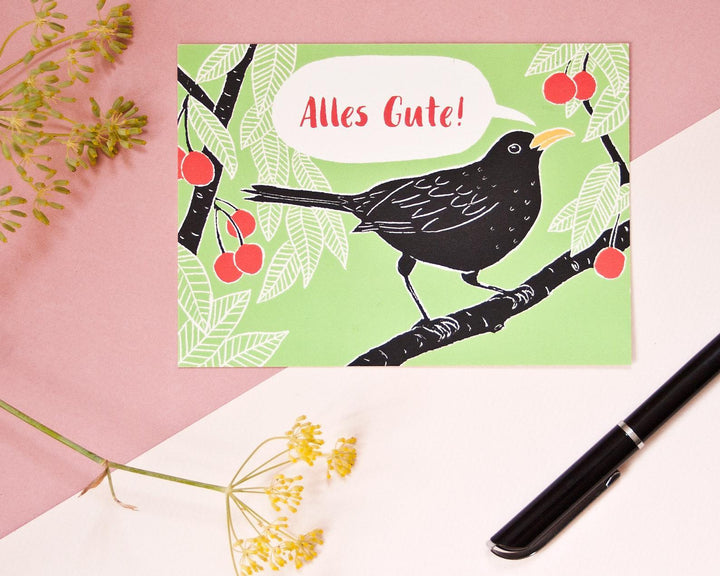 Katja Rub Grußkarte Grußkarte Alles Gute! - Amsel