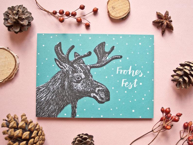 Katja Rub Weihnachten Weihnachtskarte Elch | Frohes Fest bei Nauli and Stories