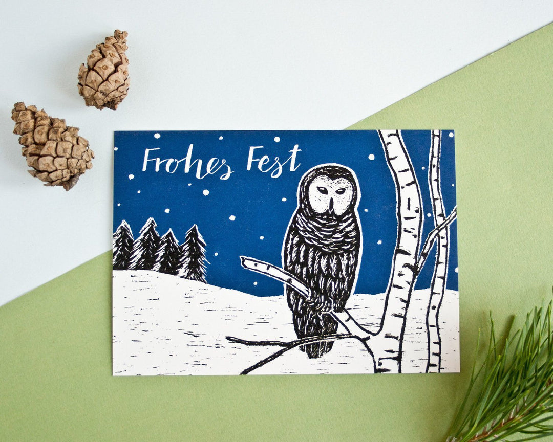 Katja Rub Weihnachten Weihnachtskarte Eule | Frohes Fest bei Nauli and Stories