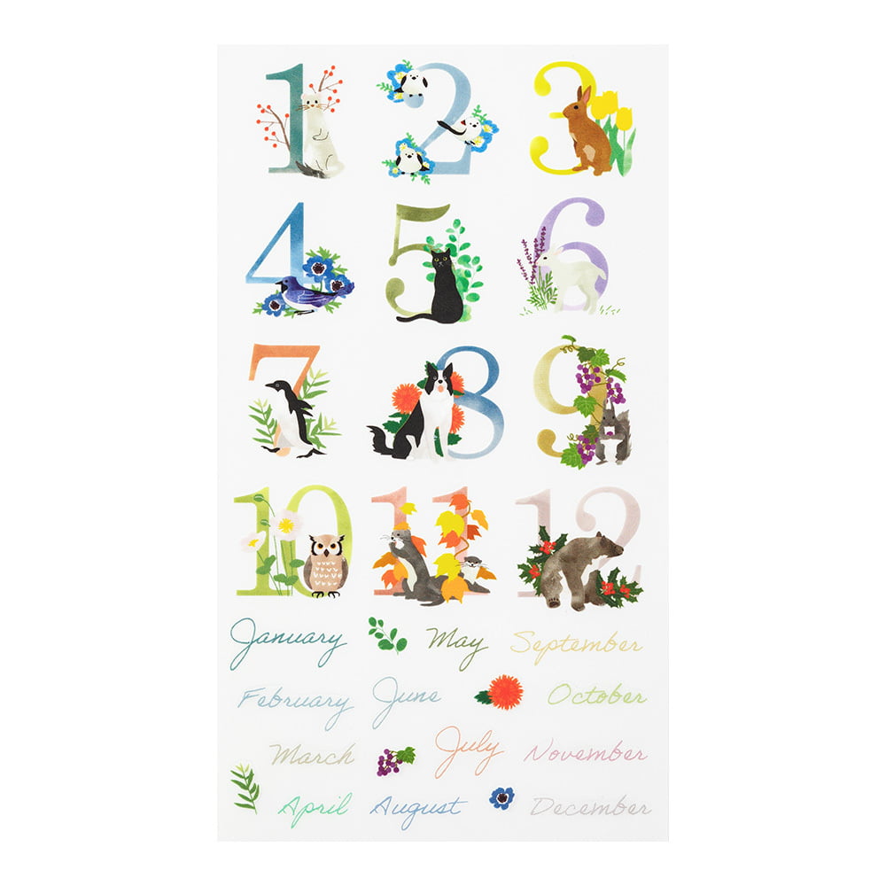 Midori Transfer Sticker Transfer Sticker Monthly - Zahlen von 1 bis 12 bei Nauli and Stories