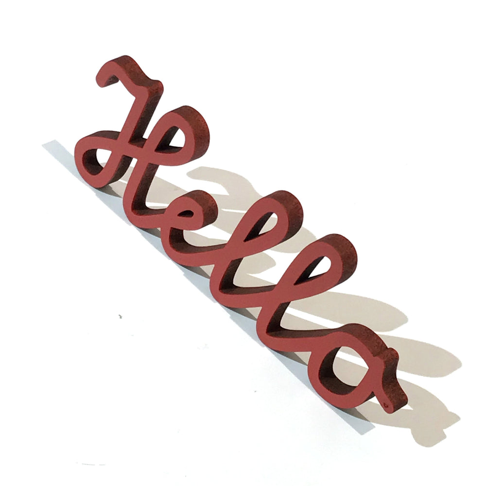NoGallery Schriftzug Hello  -  roter 3D Schriftzug aus Holz bei Nauli and Stories