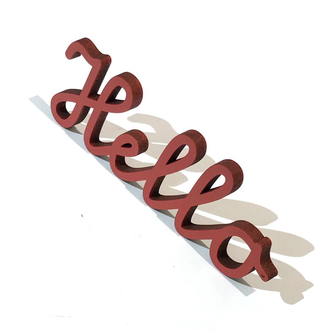 NoGallery Schriftzug Hello  -  roter 3D Schriftzug aus Holz bei Nauli and Stories
