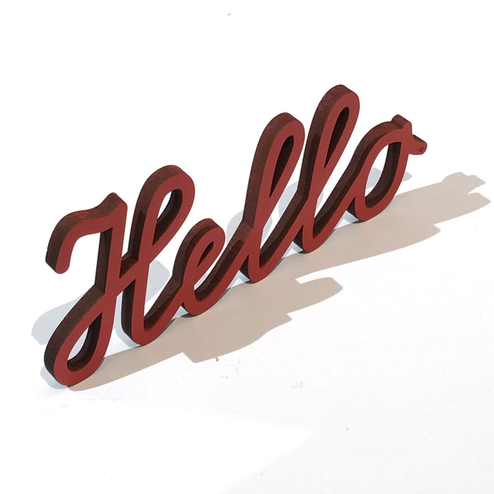 NoGallery Schriftzug Hello  -  roter 3D Schriftzug aus Holz bei Nauli and Stories