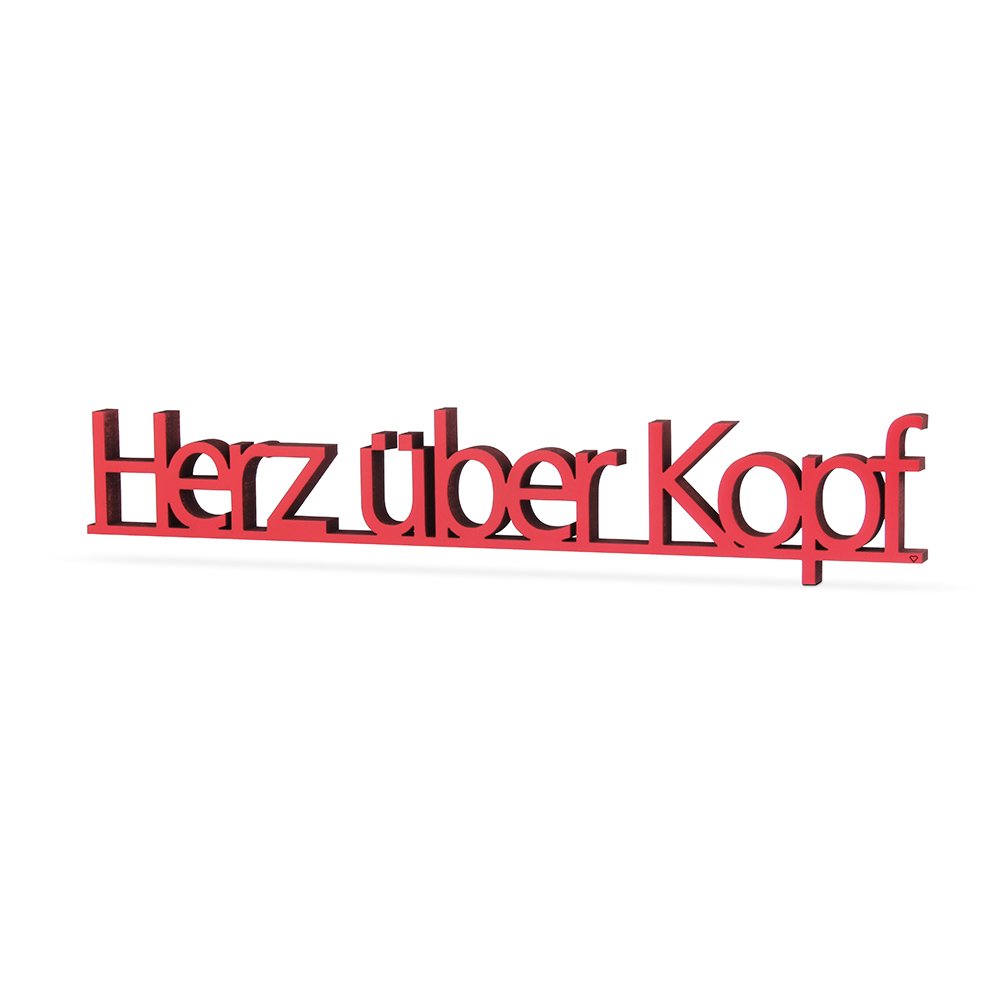 NoGallery Schriftzug Herz über Kopf - roter 3D Schriftzug aus Holz bei Nauli and Stories