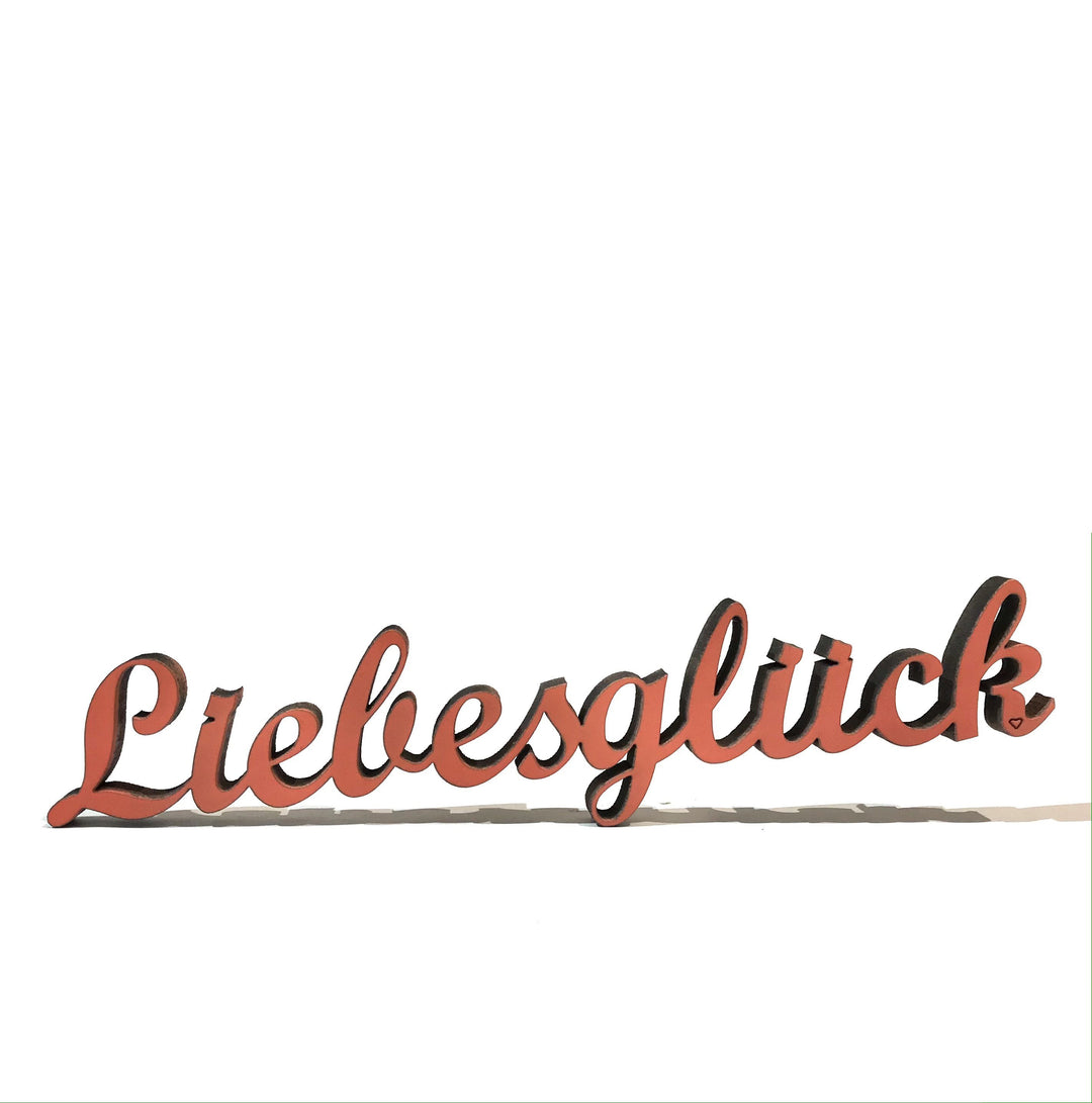 NoGallery Schriftzug Liebesglück -  roter 3D Schriftzug aus Holz bei Nauli and Stories