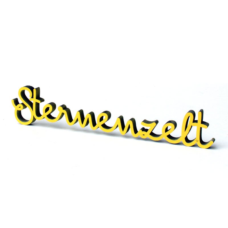 NoGallery Schriftzug Sternenzelt - gelber 3D Schriftzug aus Holz bei Nauli and Stories