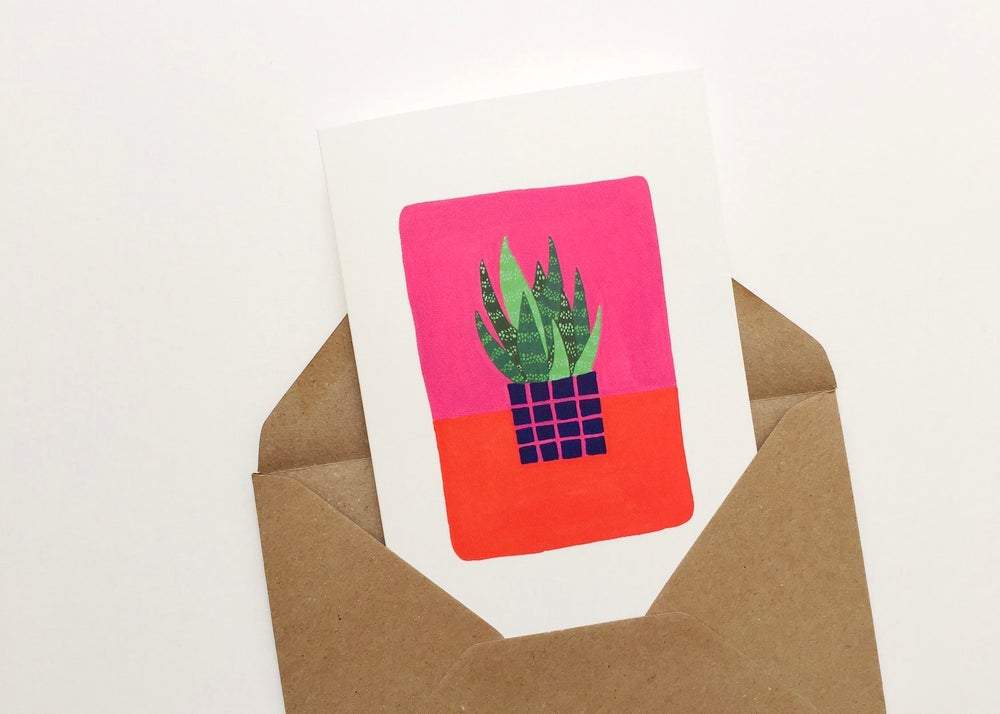 Pink Cloud Studio Grußkarte Grußkarte mit Aloe Vera Pflanze