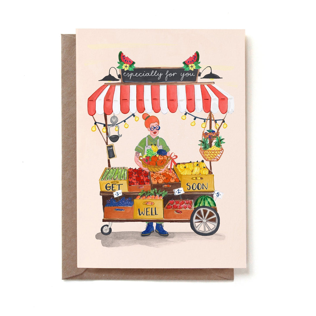 Reddish Design Genesung Gute Besserungs- Grußkarte Obststand bei Nauli and Stories