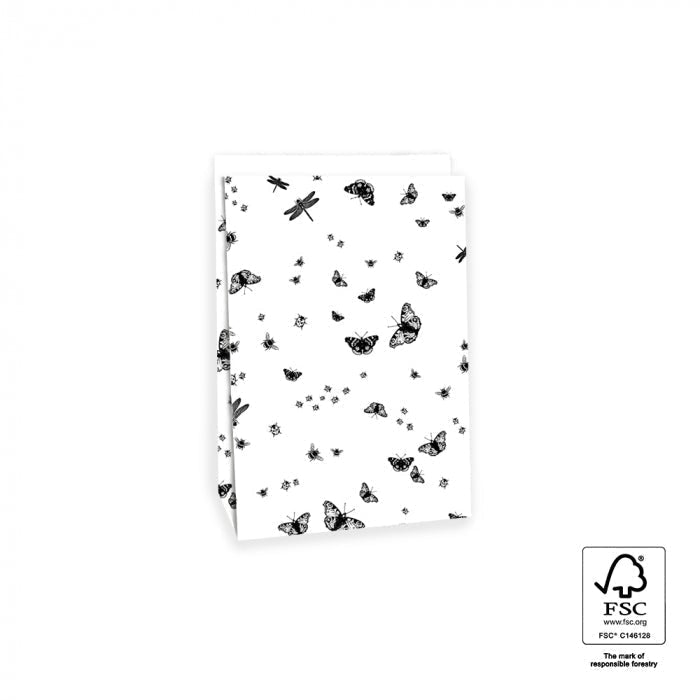 schöne Geschenkverpackung Geschenktüte M 17x10x25 cm Geschenktüte schwarz weiß Insekten mit Boden in 3 Größen