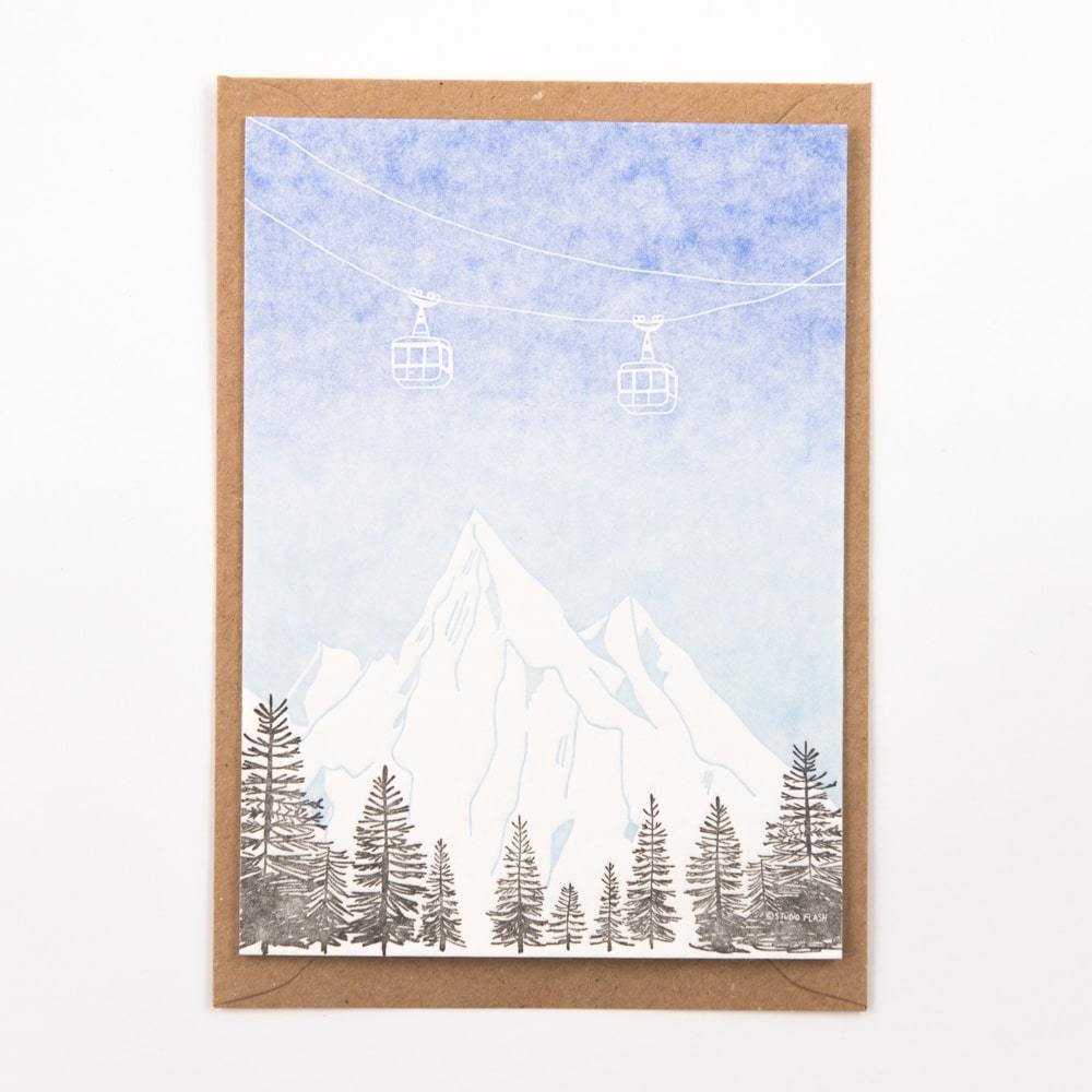 Studio Flash Letterpress Grußkarte Winterliche Grüße mit Bergblick - Grußkarte