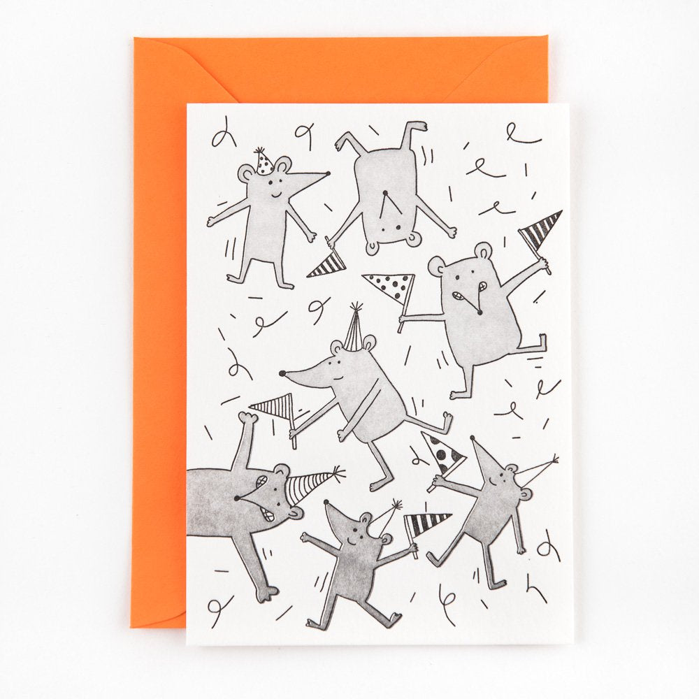 Studio Flash Letterpress Grußkarten misc Grußkarte Party Mäuse - PARTY MICE