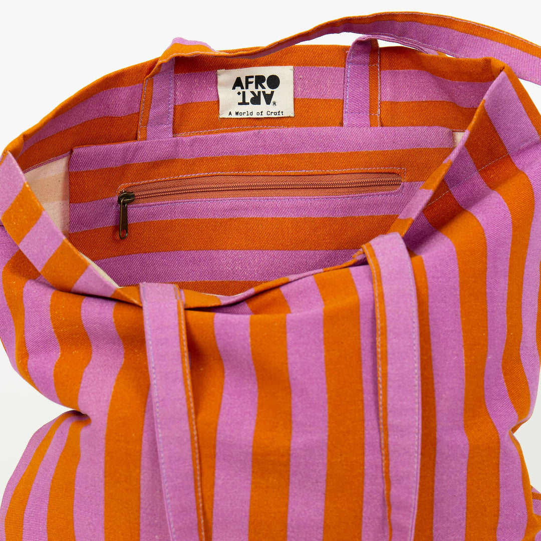 A world of craft Tote Bag Handbedruckte RANDA Tote Bag - violett orange Einkaufstausche aus Baumwolle