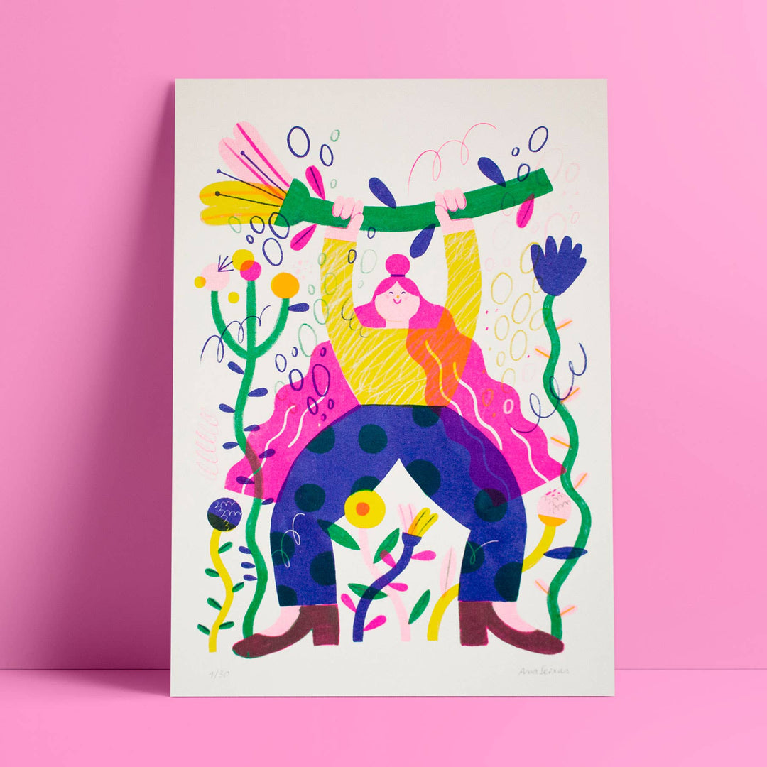 Ana Seixas Lifting Weights // A4 Risograph Print Illustration bei Nauli and Stories