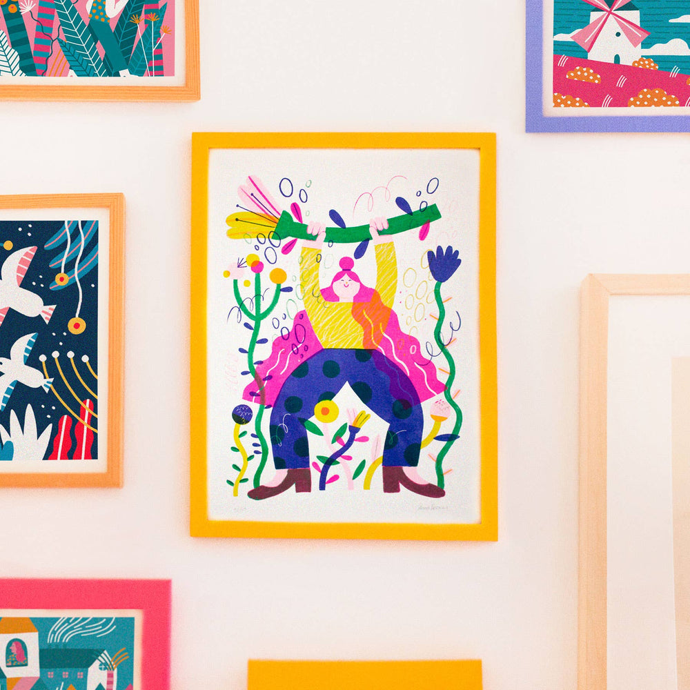 Ana Seixas Lifting Weights // A4 Risograph Print Illustration bei Nauli and Stories