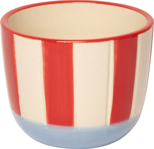 Au Maison Blumentopf Blumentopf m/Streifen, rot/hellblau, 7,5xø10 cm bei Nauli and Stories