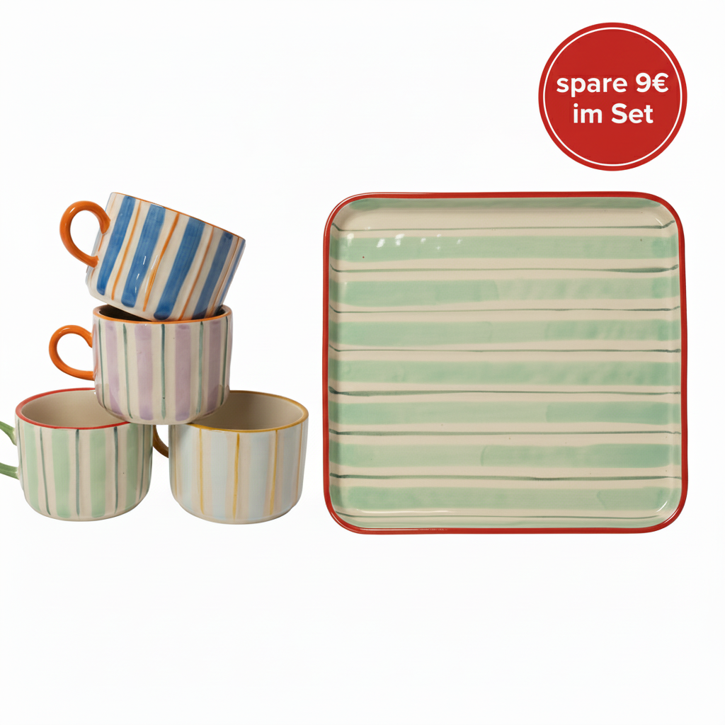 Au Maison Geschirrsets Geschirr - Set | 4 Tassen & Servierplatte - gestreift bei Nauli and Stories
