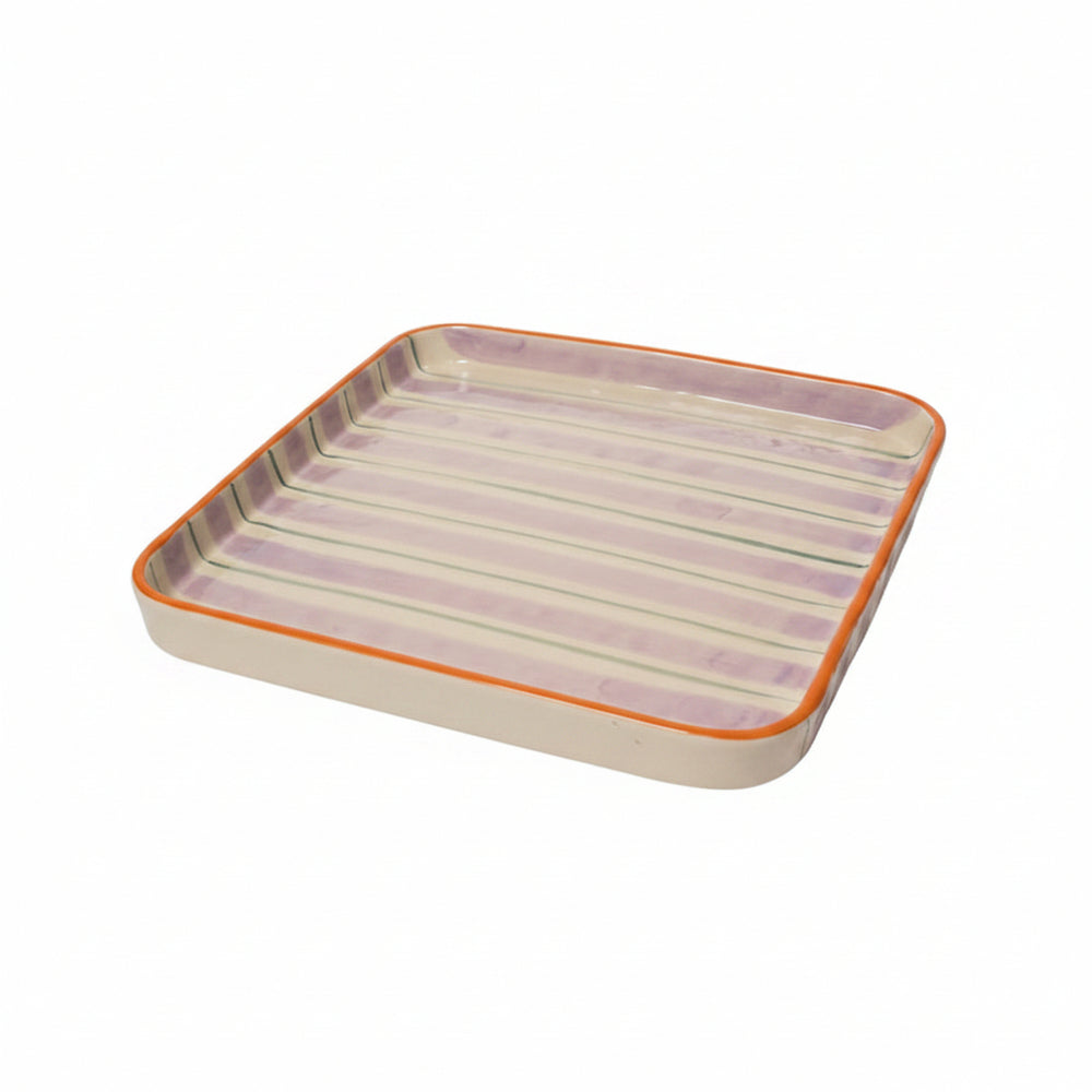 Au Maison Servierplatte Servierplatte quadratisch violett petrol orange gestreift | 27,5 x 27,5 cm bei Nauli and Stories