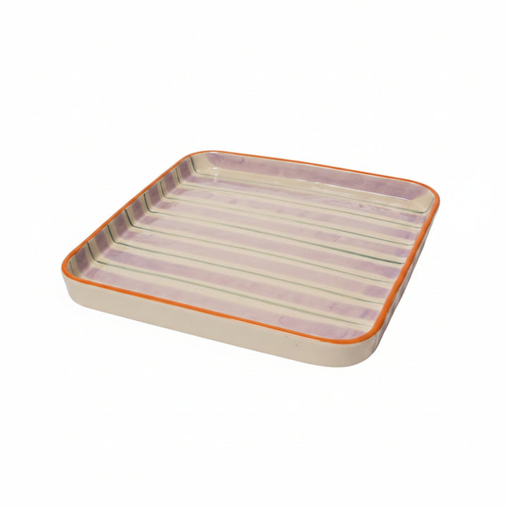 Au Maison Servierplatte Servierplatte quadratisch violett petrol orange gestreift | 27,5 x 27,5 cm bei Nauli and Stories