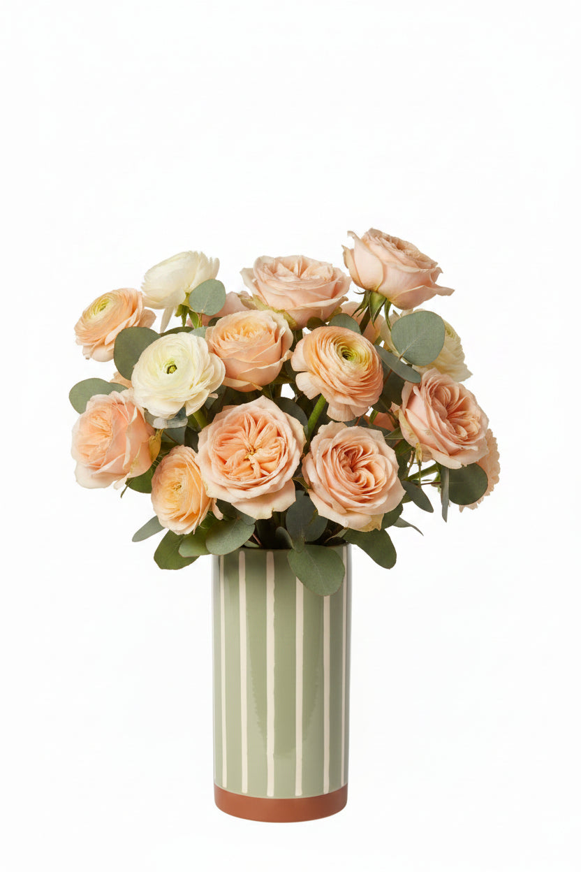 Au Maison Vase gestreifte Vase salbeigrün creme | 20cm x Ø10cm bei Nauli and Stories