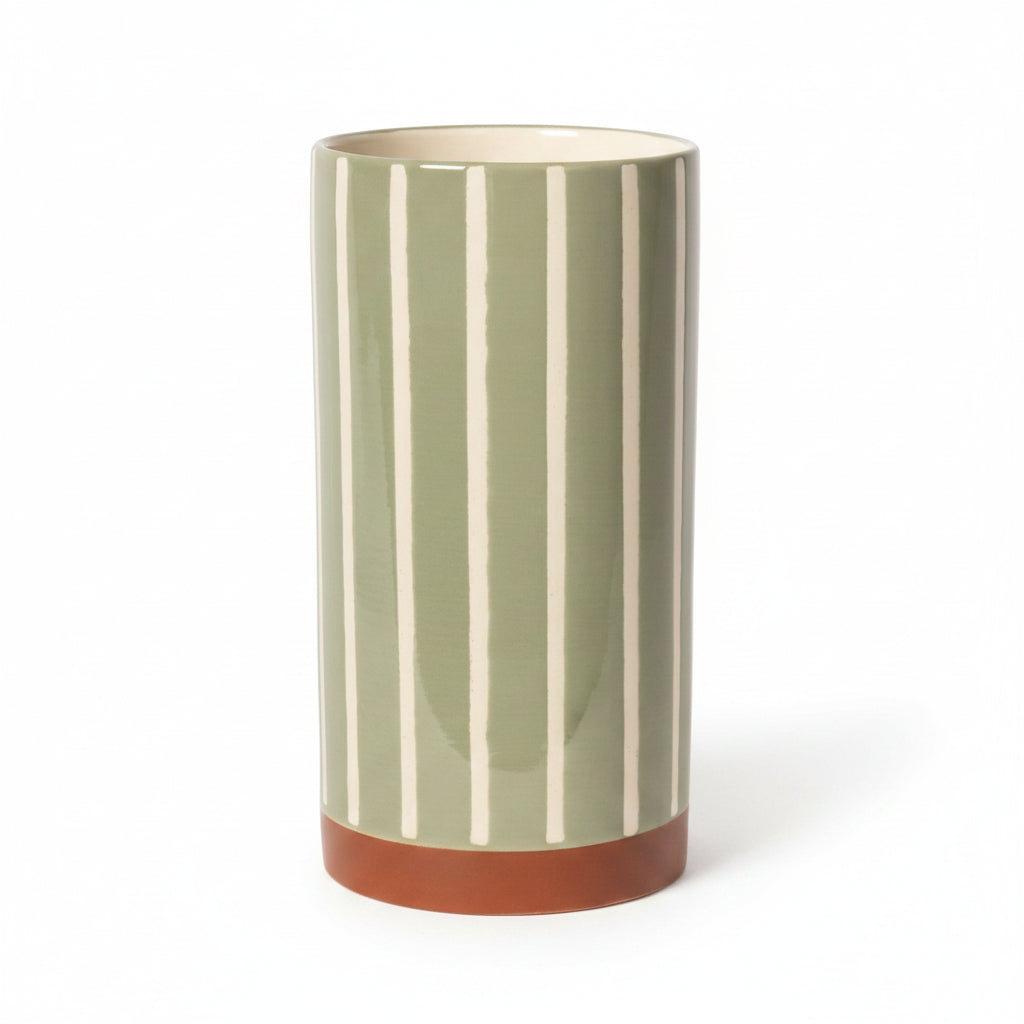 Au Maison Vase gestreifte Vase salbeigrün creme | 20cm x Ø10cm bei Nauli and Stories