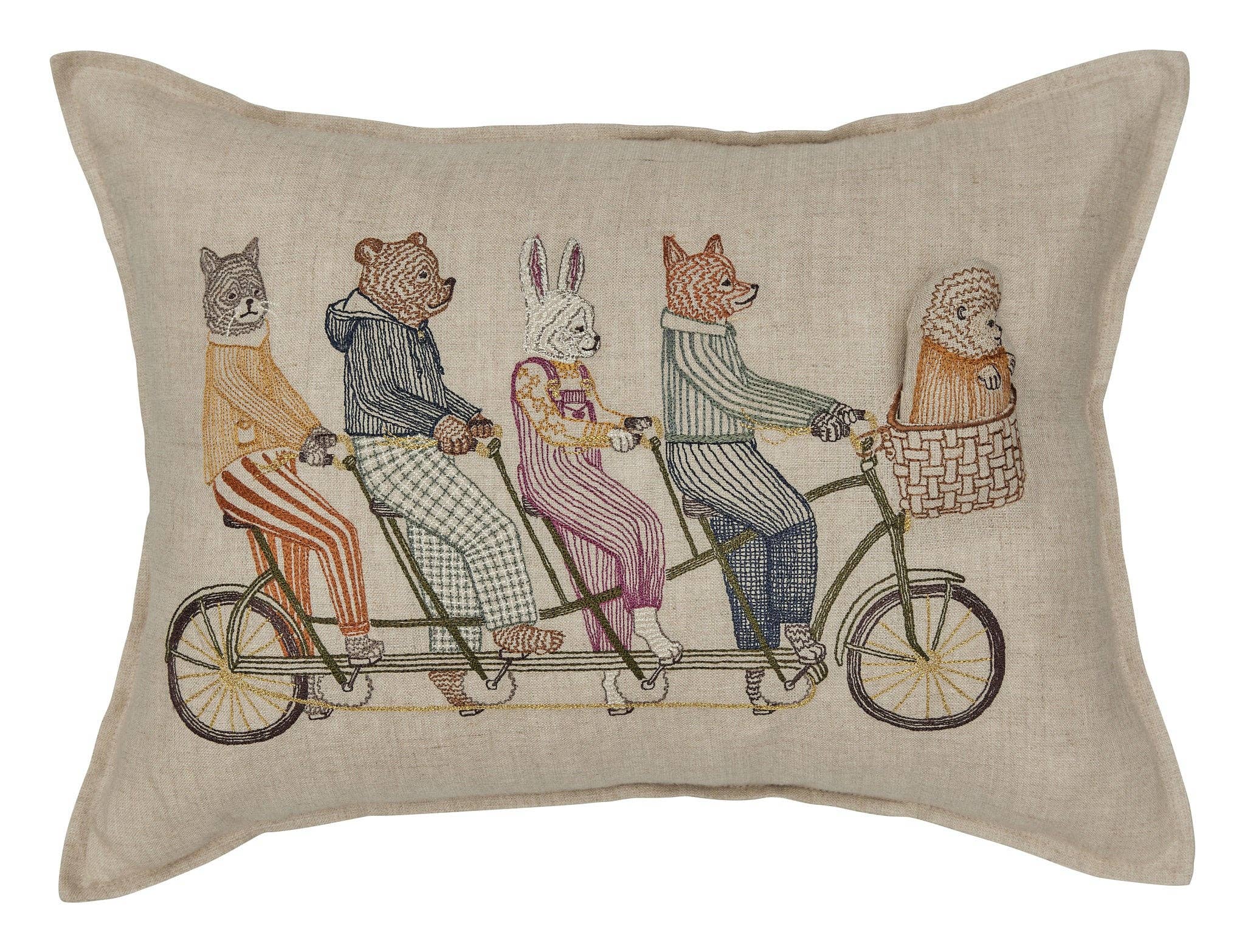 Embroidered Pillow: Tandem Animal Parade