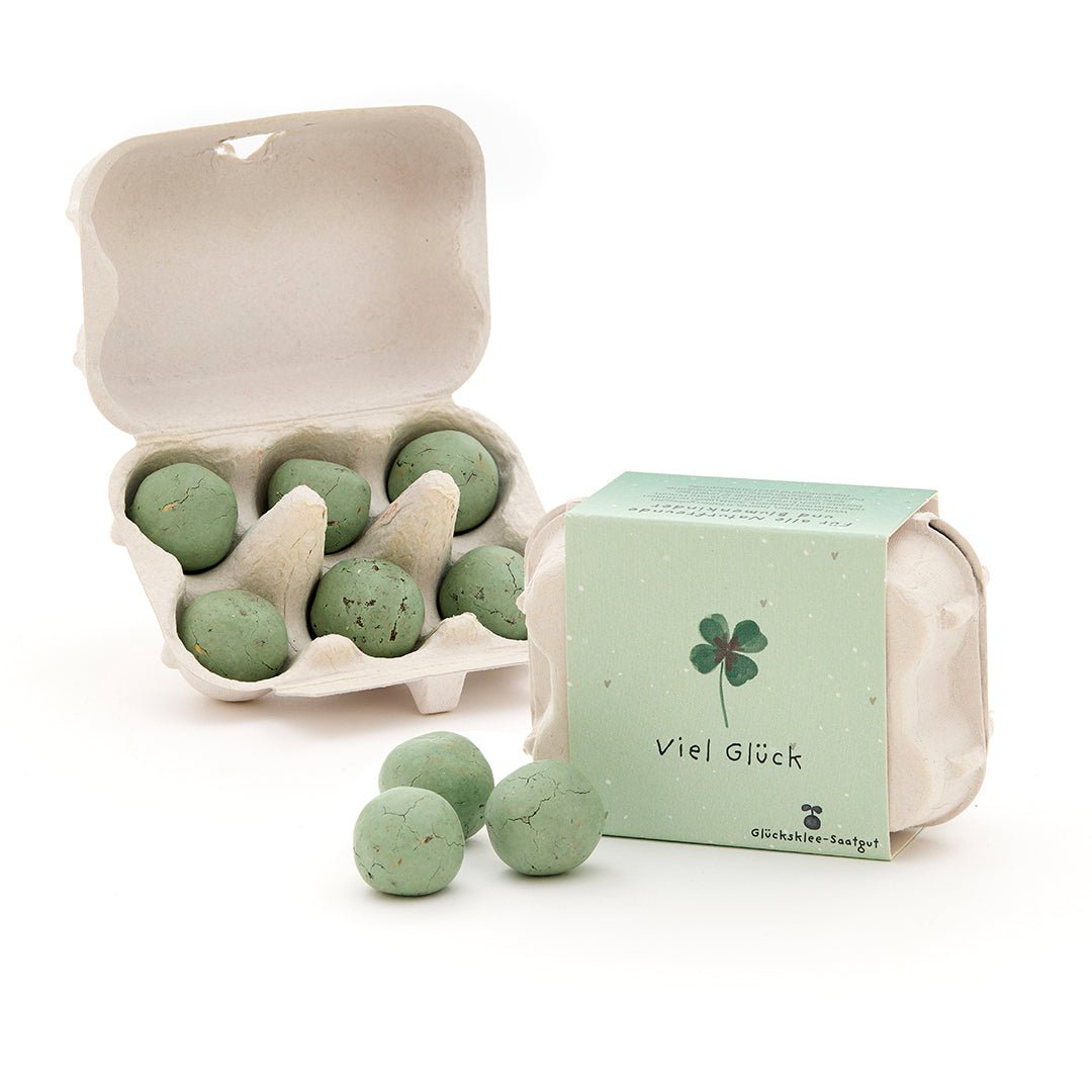 Die Stadtgärtner 6 bunte Blumenmurmeln im Eierkarton "Viel Glück" bei Nauli and Stories