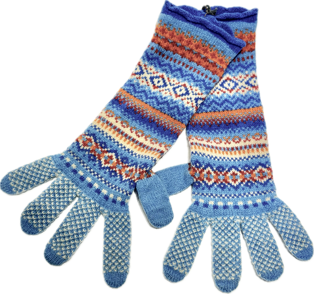 Eribé Handschuhe lange Handschuhe aus reiner Wolle - Alpine Cornflower