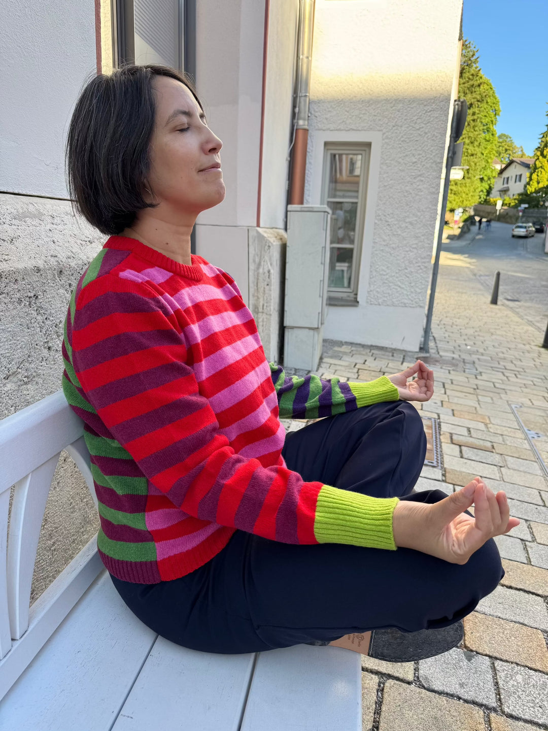 Eribé Pullover Stobo Stripe Reversible Sweater Rosa bei Nauli and Stories