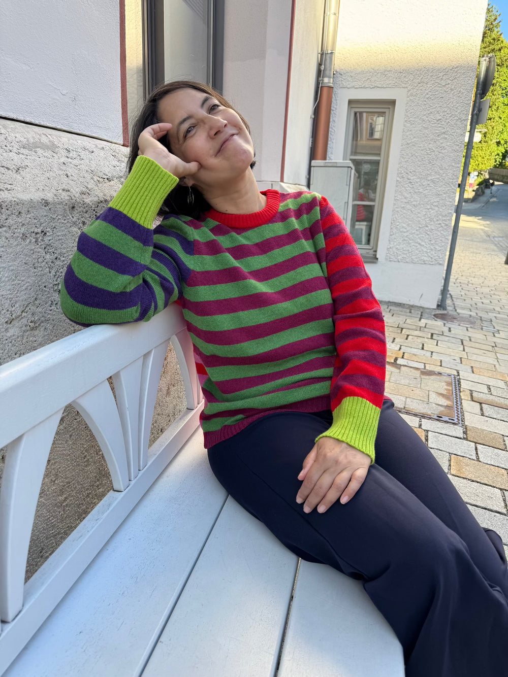 Eribé Pullover Stobo Stripe Reversible Sweater Rosa bei Nauli and Stories
