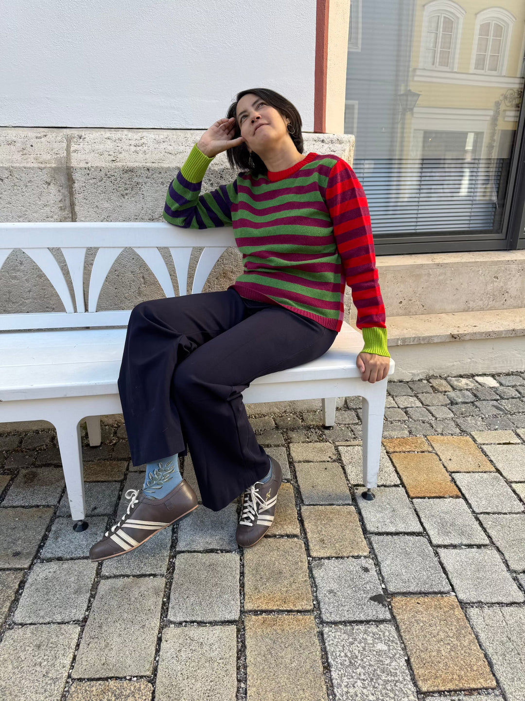 Eribé Pullover Stobo Stripe Reversible Sweater Rosa bei Nauli and Stories
