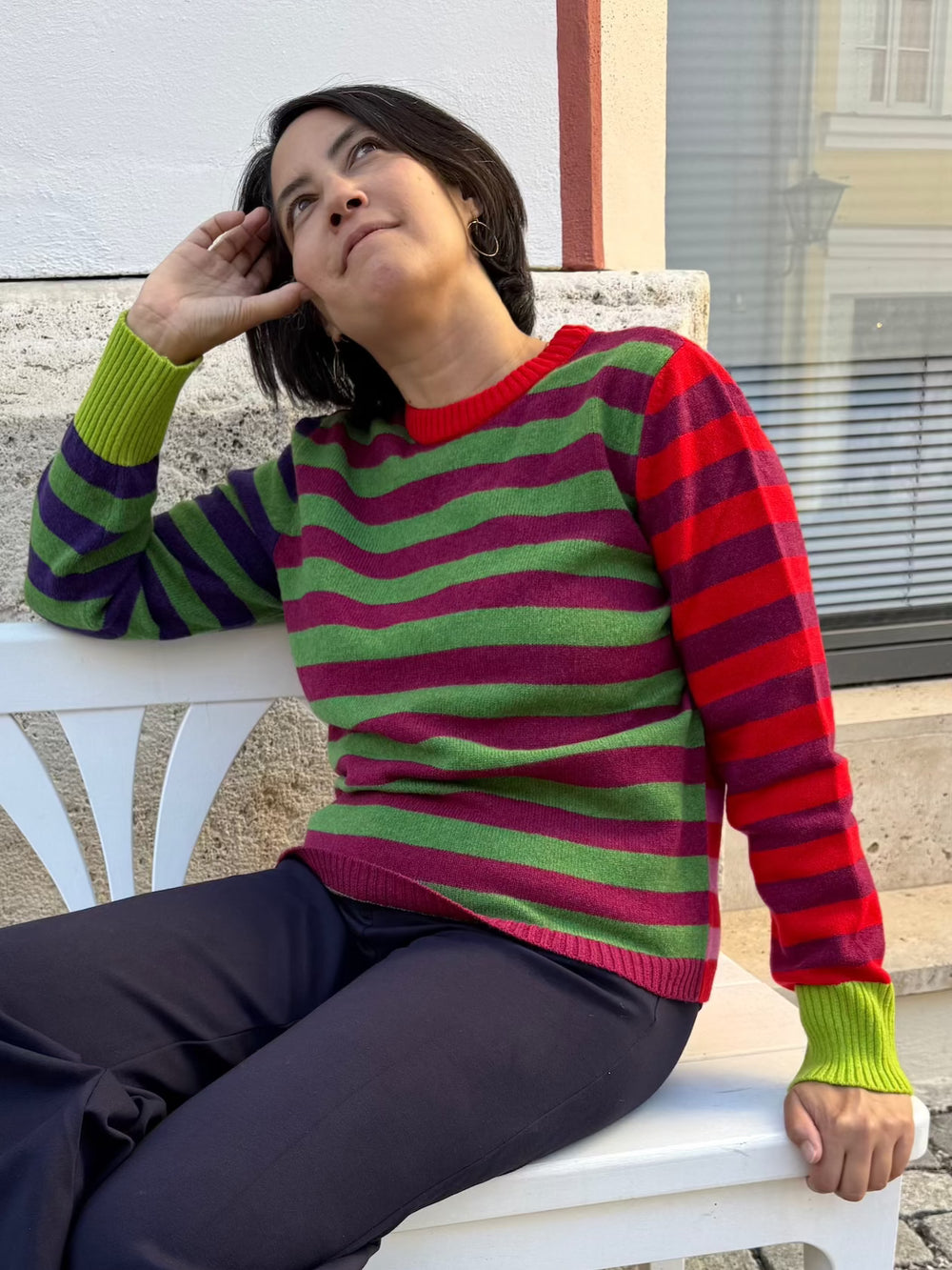 Eribé Pullover Stobo Stripe Reversible Sweater Rosa bei Nauli and Stories