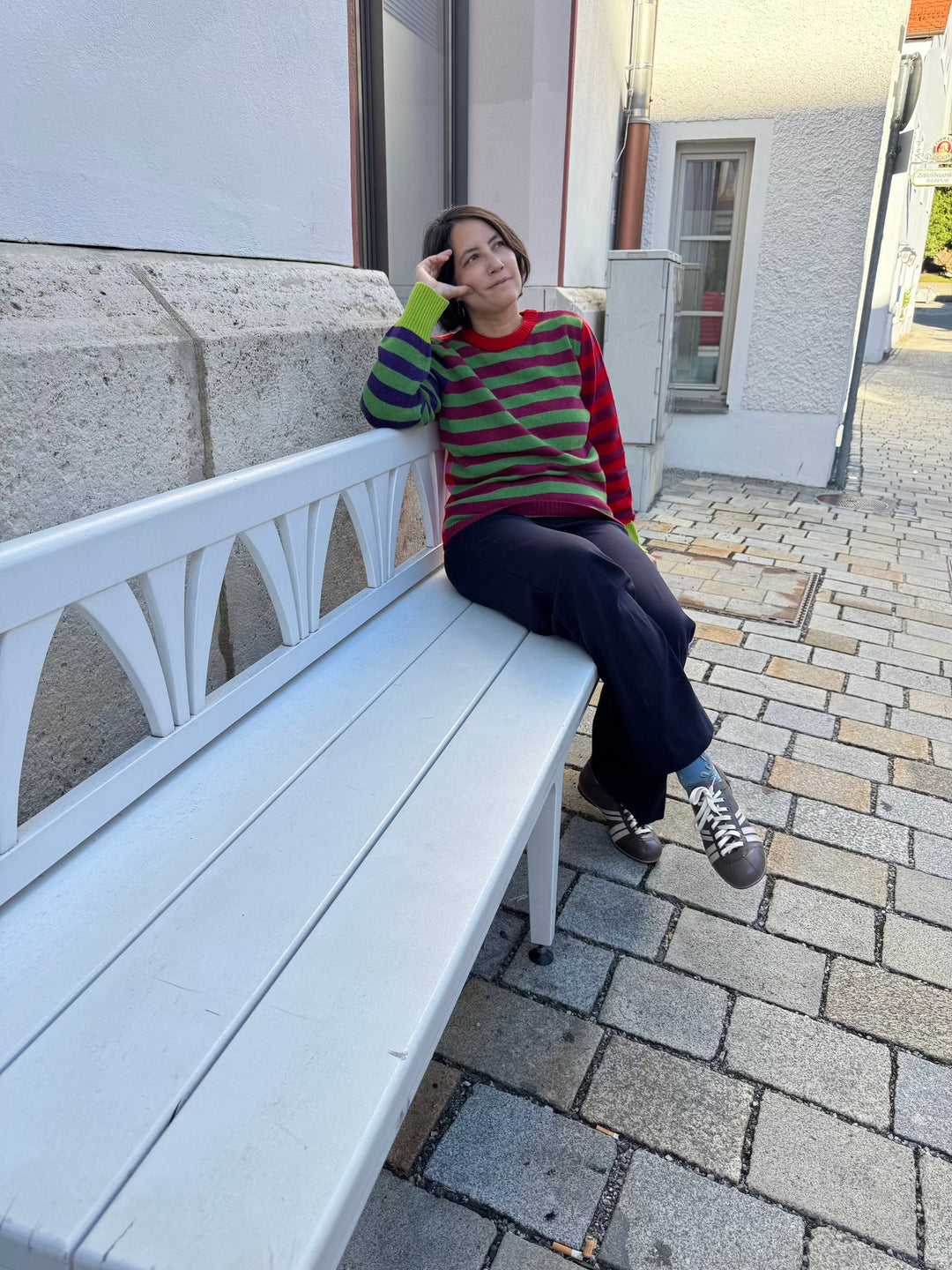 Eribé Pullover Stobo Stripe Reversible Sweater Rosa bei Nauli and Stories