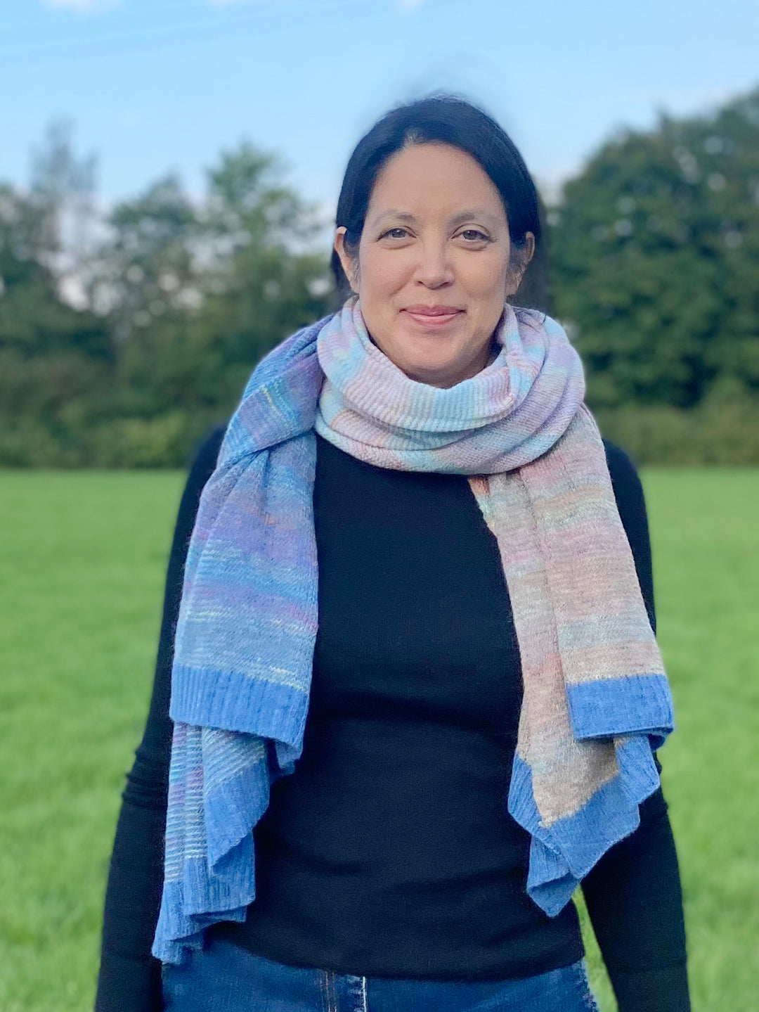 Eribé Schal Treeline Wrap Jeans breiter Schal aus Lammwolle bei Nauli and Stories