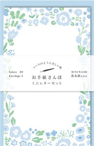 Furukawa Shiko Briefpapier kleines Briefpapier - blauer Blumenrand bei Nauli and Stories