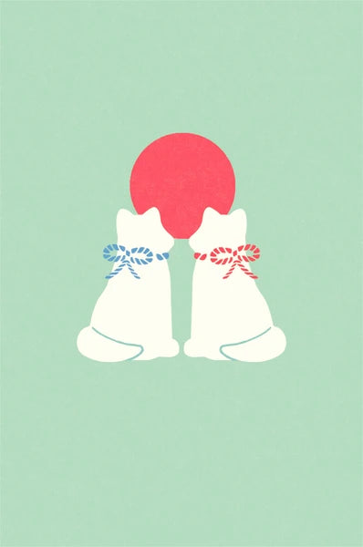 Furukawa Shiko Briefpapier Reisetagebuch als Leporello - 2 weiße Hunde schauen in die Sonne - grün bei Nauli and Stories