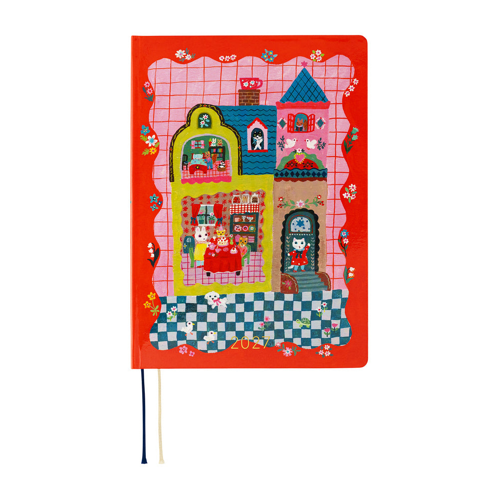 Hobonichi Kalender HON A5 Yumi Kitagishi: White Cat and Rabbit's Tea Room - 2027 bei Nauli and Stories