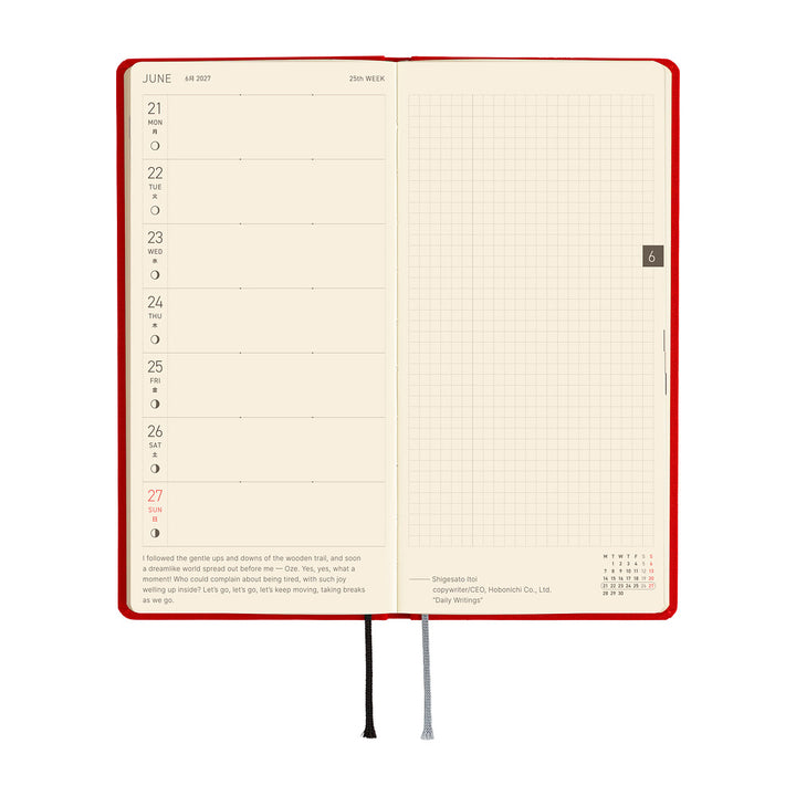 Hobonichi Kalender Weeks Colors: Poppy Red - 2027 bei Nauli and Stories