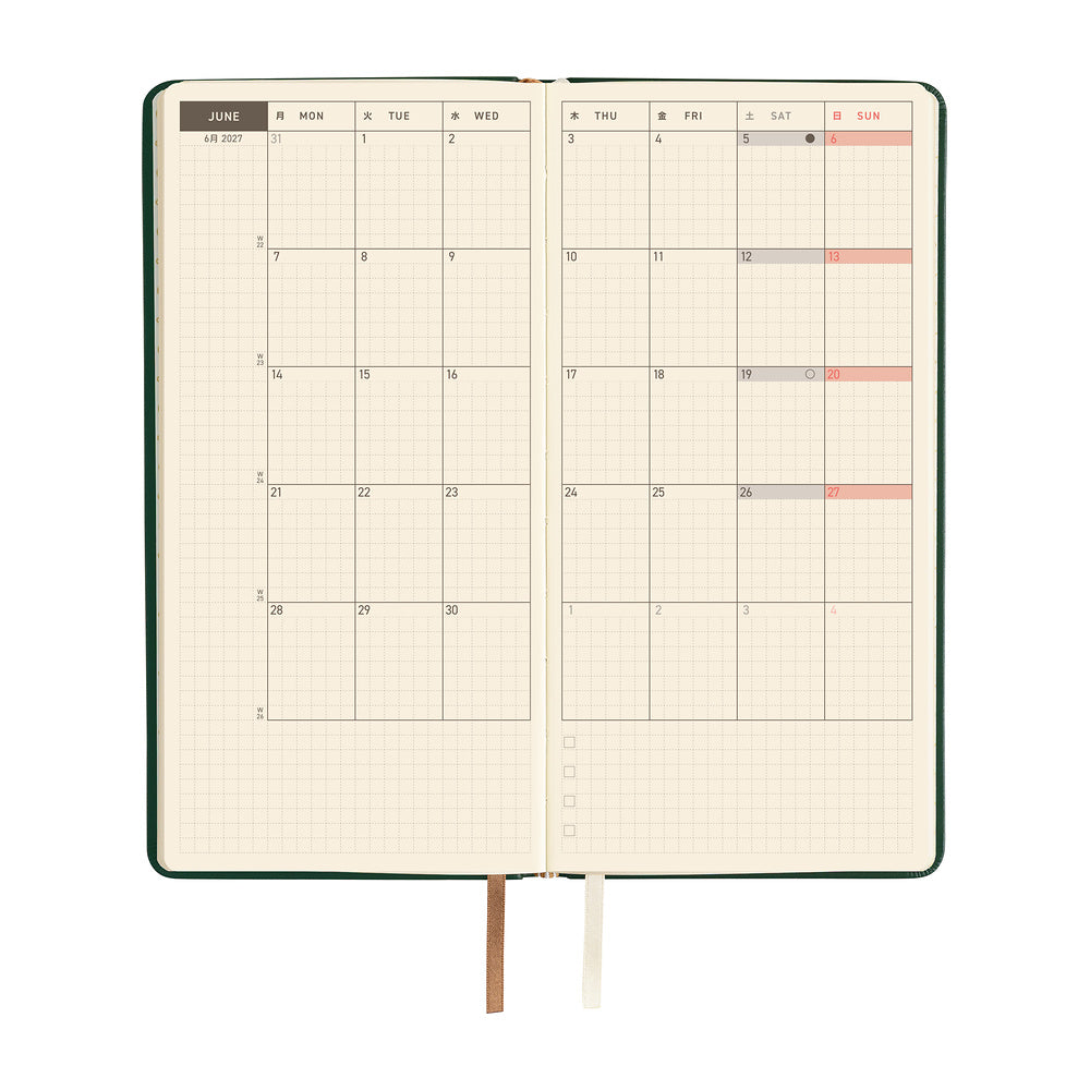 Hobonichi Kalender Weeks Leather: Forest Green - 2027 bei Nauli and Stories