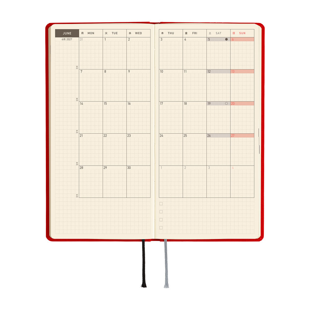 Hobonichi Kalender Weeks MEGA Colors: Poppy Red - 2027 bei Nauli and Stories
