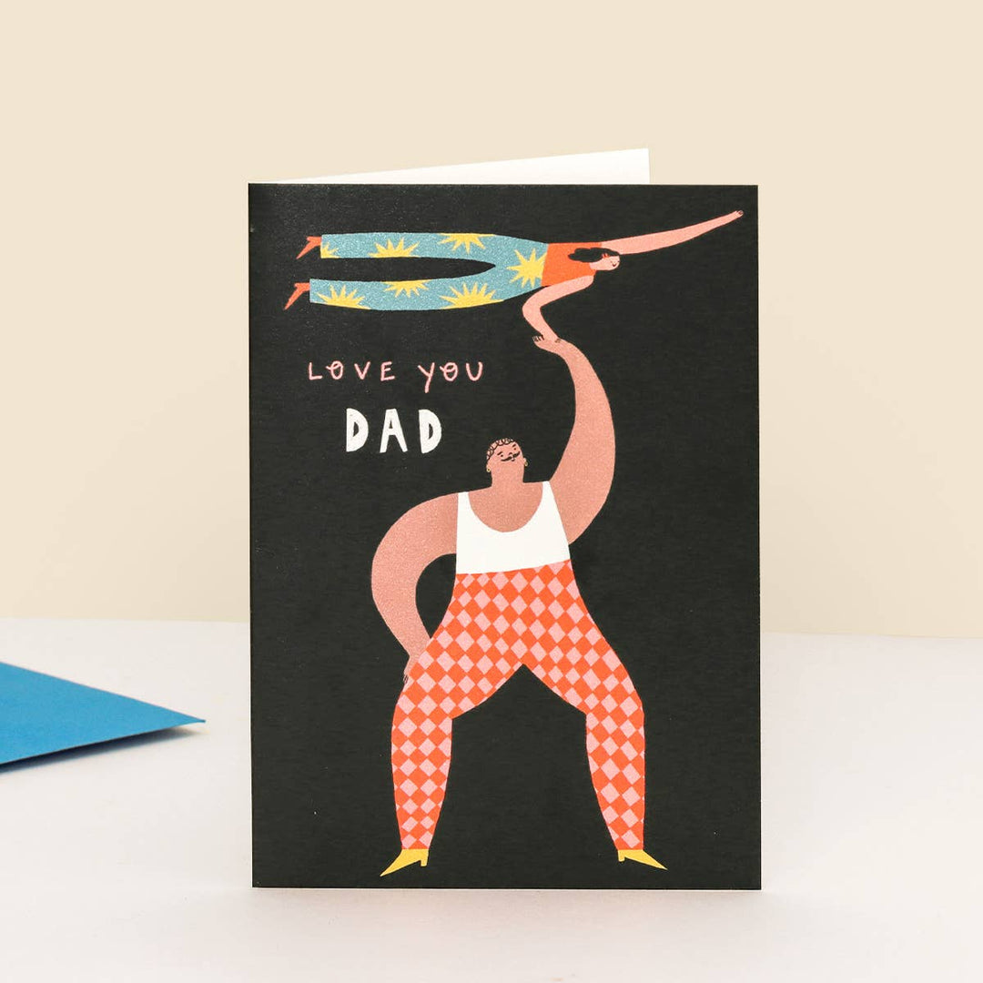 Little Black Cat Illustrated Goods Vatertagskarte Love You Dad Card | Father's Day | Dad Birthday | Circus