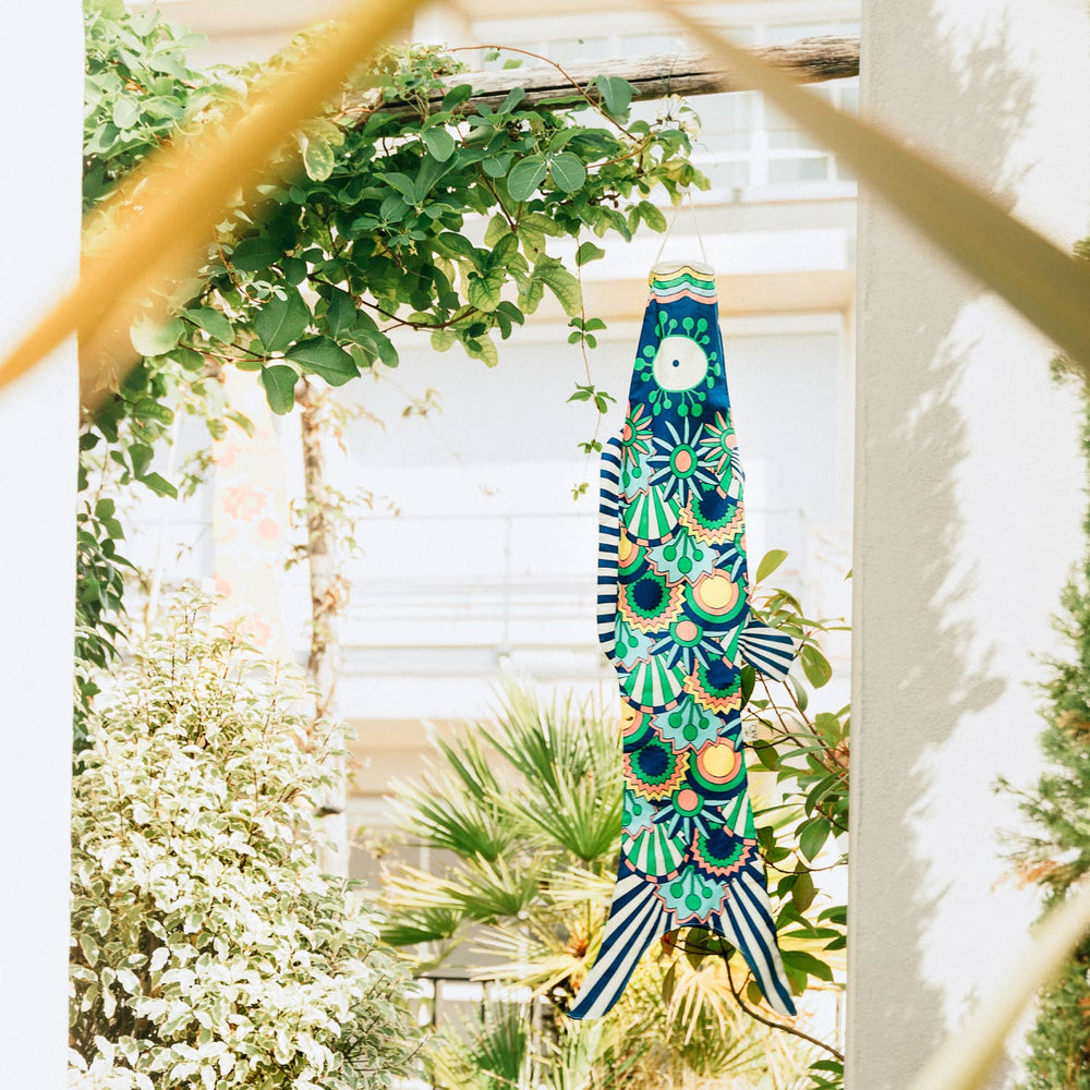 MADAME MO Tropical Navy Koinobori  - koi shaped outdoor decor bei Nauli and Stories