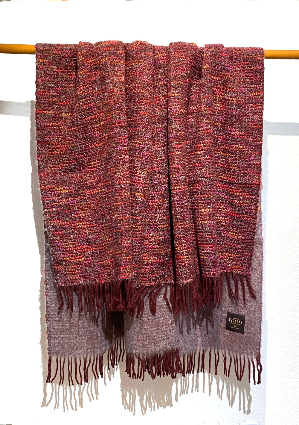 Mantas Ezcaray Sofadecke Mohair Decke - 130 x 200cm - Grau, Rot, Pink, orange