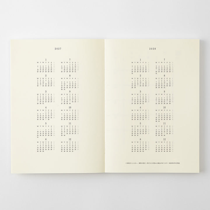 MD Paper | Midori Monatskalender MD Notebook Diary A5 2027 lined bei Nauli and Stories