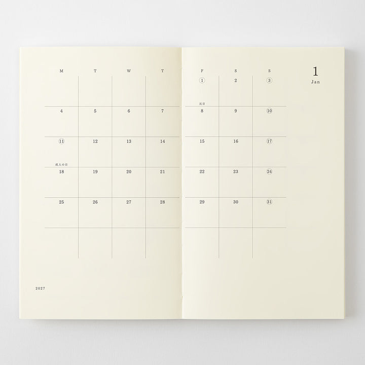 MD Paper | Midori Monatskalender MD Notebook Diary B6 Slim 2027 lined - Kalender bei Nauli and Stories