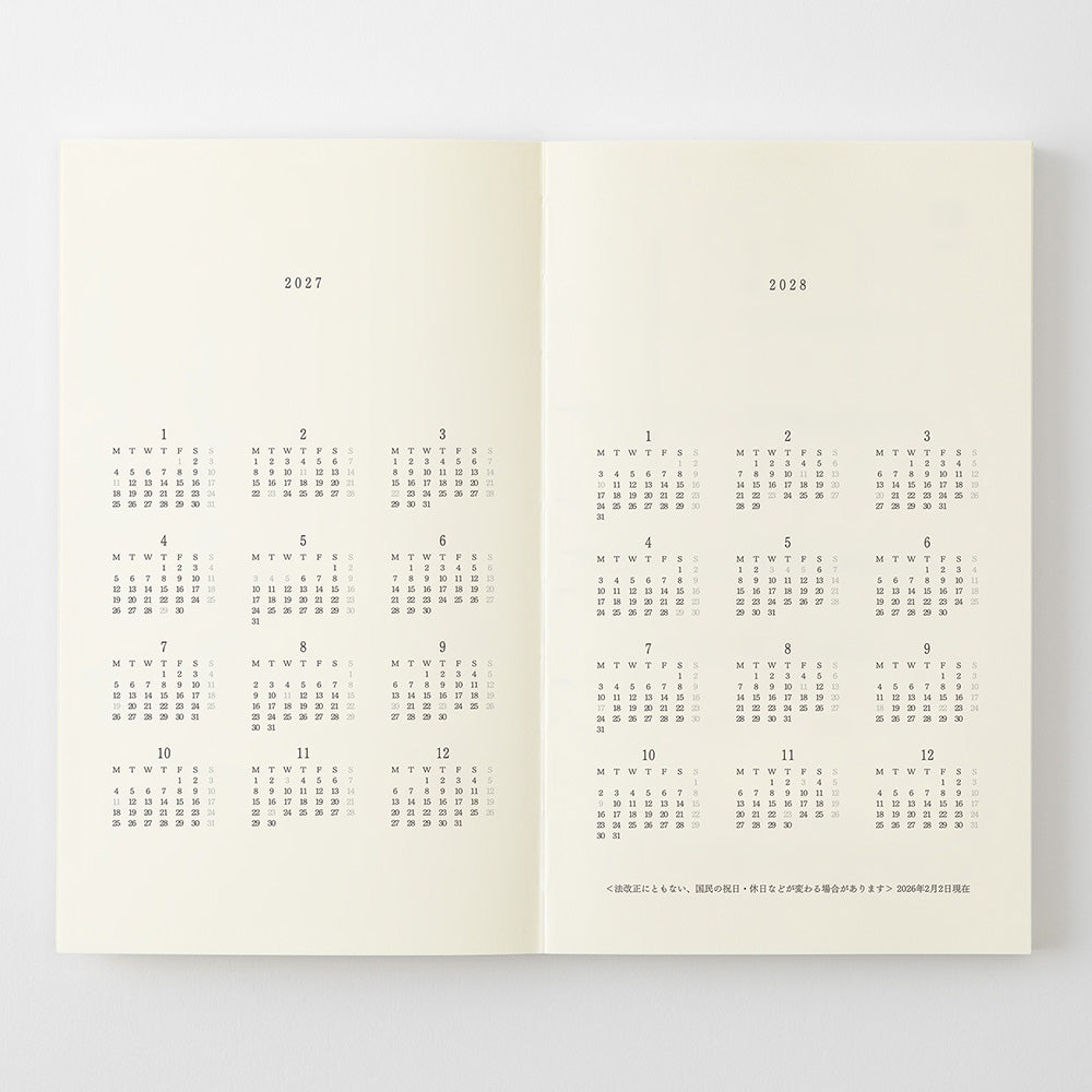 MD Paper | Midori Monatskalender MD Notebook Diary B6 Slim 2027 lined - Kalender bei Nauli and Stories