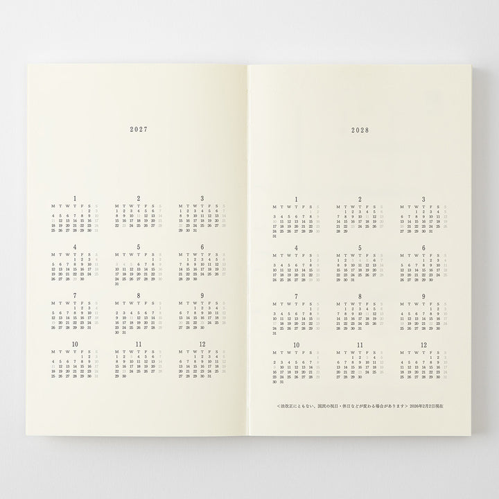 MD Paper | Midori Monatskalender MD Notebook Diary B6 Slim 2027 lined - Kalender bei Nauli and Stories
