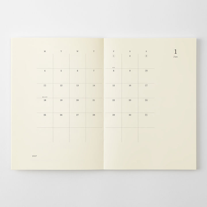 MD Product | Midori Monatskalender PRE-ORDER  MD Notebook Diary A5 Thin 2027 bei Nauli and Stories